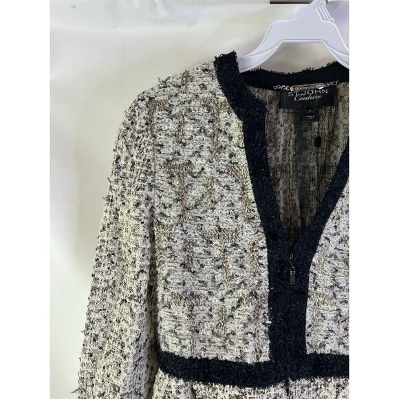 St. John Couture Tweed Ruffled Hem Blazer Jacket Floral Applique - Picture 6 of 8